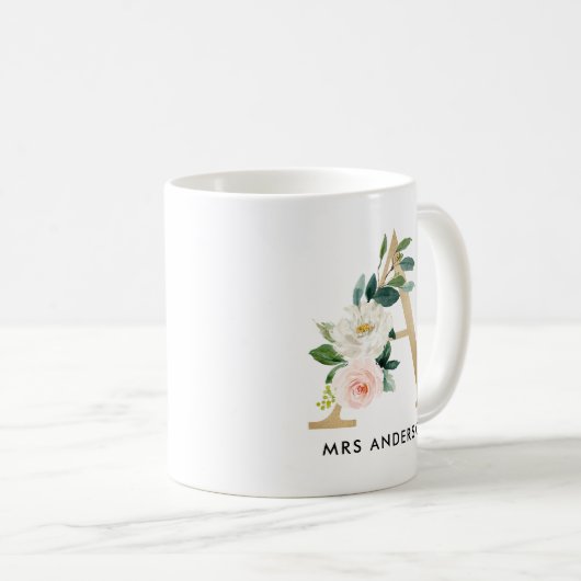 Monogramm-Tasse, Blumenmonogramm A, Kaffeetasse (VorderseiteRechts)
