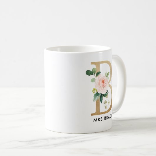 Monogramm-Tasse, Blumenmonogramm B, Kaffeetasse (VorderseiteRechts)