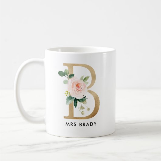 Monogramm-Tasse, Blumenmonogramm B, Kaffeetasse (Links)