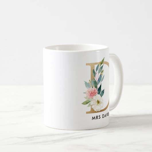 Monogramm-Tasse, Blumenmonogramm D, Kaffeetasse (VorderseiteRechts)