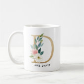 Monogramm-Tasse, Blumenmonogramm D, Kaffeetasse (Links)