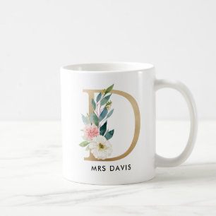 Monogramm-Tasse, Blumenmonogramm D, Kaffeetasse