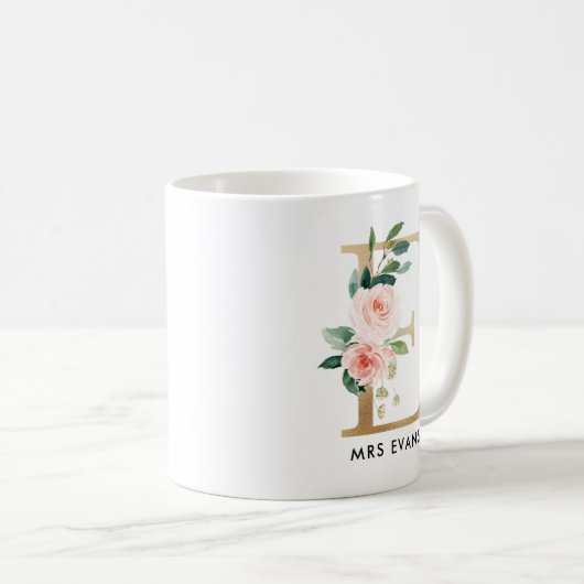 Monogramm-Tasse, Blumenmonogramm E, Kaffeetasse (VorderseiteRechts)