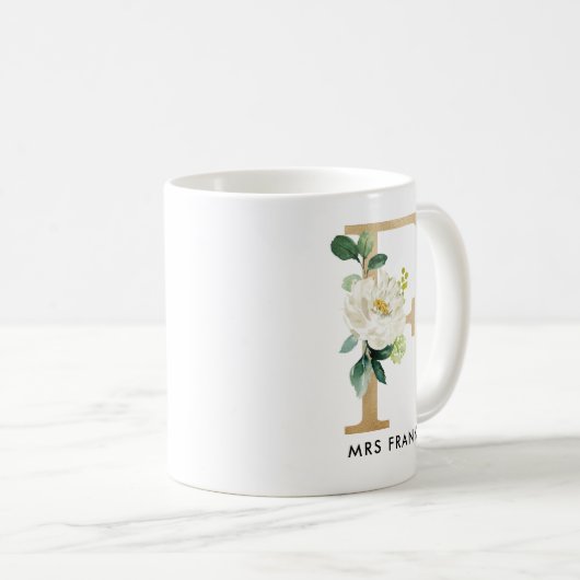 Monogramm-Tasse, Blumenmonogramm F, Kaffeetasse (VorderseiteRechts)