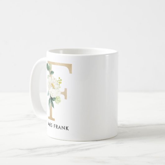 Monogramm-Tasse, Blumenmonogramm F, Kaffeetasse (Vorderseite Links)