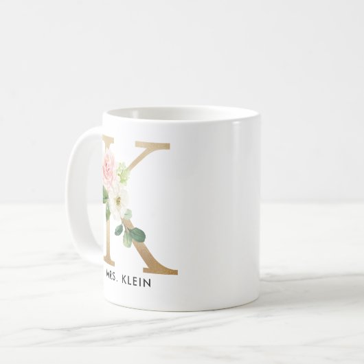 Monogramm-Tasse, Blumenmonogramm K, Kaffeetasse (Vorderseite Links)