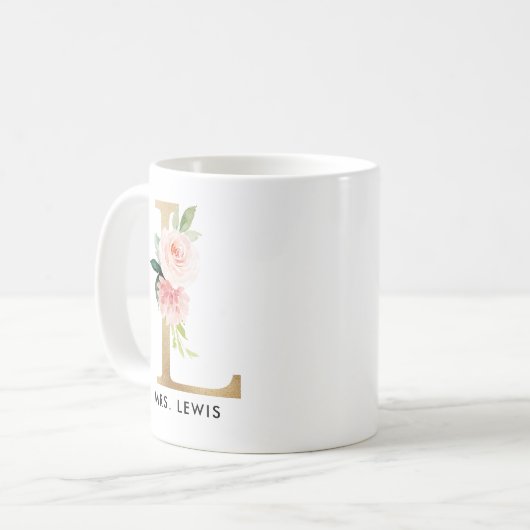 Monogramm-Tasse, Blumenmonogramm L, Kaffeetasse (Vorderseite Links)