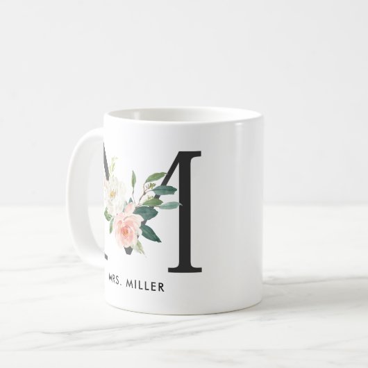 Monogramm-Tasse, Blumenmonogramm M, Kaffeetasse (Vorderseite Links)