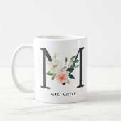 Monogramm-Tasse, Blumenmonogramm M, Kaffeetasse (Links)