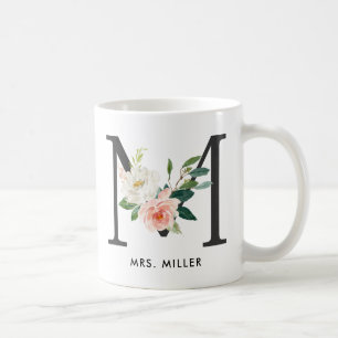 Monogramm-Tasse, Blumenmonogramm M, Kaffeetasse