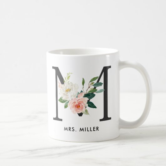 Monogramm-Tasse, Blumenmonogramm M, Kaffeetasse (Rechts)