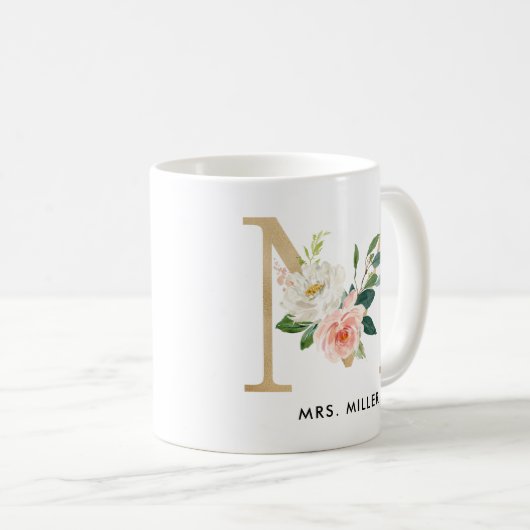 Monogramm-Tasse, Blumenmonogramm M, Kaffeetasse (VorderseiteRechts)