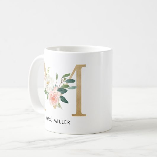 Monogramm-Tasse, Blumenmonogramm M, Kaffeetasse (Vorderseite Links)