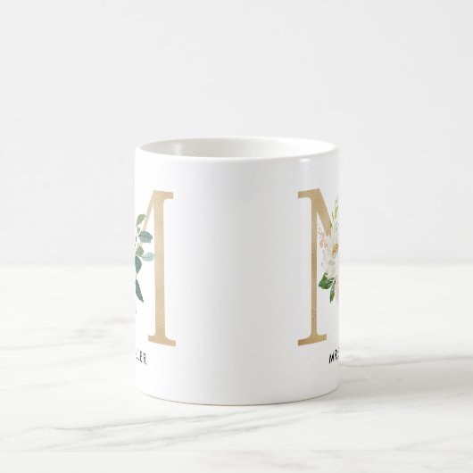 Monogramm-Tasse, Blumenmonogramm M, Kaffeetasse (Mittel)