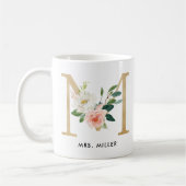 Monogramm-Tasse, Blumenmonogramm M, Kaffeetasse (Links)