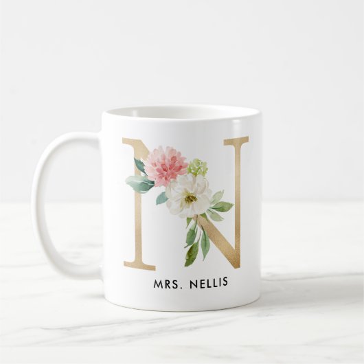 Monogramm-Tasse, Blumenmonogramm N, Kaffeetasse (Links)