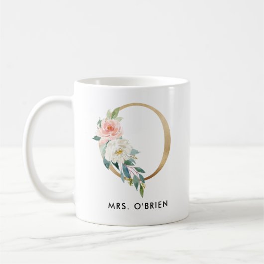 Monogramm-Tasse, Blumenmonogramm O, Kaffeetasse (Links)