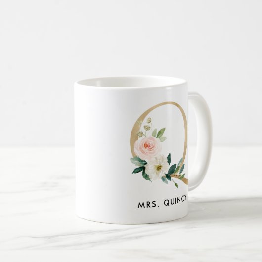 Monogramm-Tasse, Blumenmonogramm Q, Kaffeetasse (VorderseiteRechts)