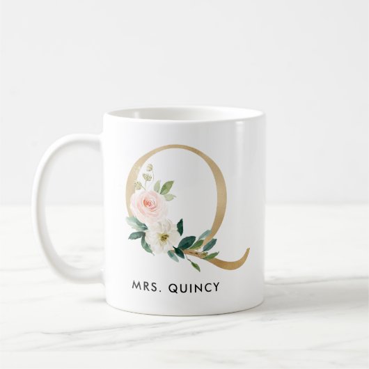 Monogramm-Tasse, Blumenmonogramm Q, Kaffeetasse (Links)