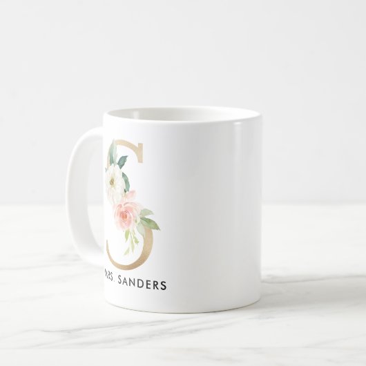 Monogramm-Tasse, Blumenmonogramm S, Kaffeetasse (Vorderseite Links)