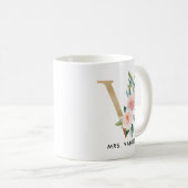 Monogramm-Tasse, Blumenmonogramm V, Kaffeetasse (VorderseiteRechts)