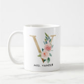 Monogramm-Tasse, Blumenmonogramm V, Kaffeetasse (Links)