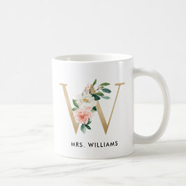 Monogramm-Tasse, Blumenmonogramm W, Kaffeetasse