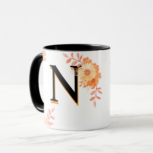 Monogramm-Tasse für Blumenmuster - Eleganter Lette Tasse (Vorderseite Links)