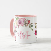 Monogramm-Tasse für Girl-Blush-Rosa und Weißrosen Tasse (Vorderseite Links)