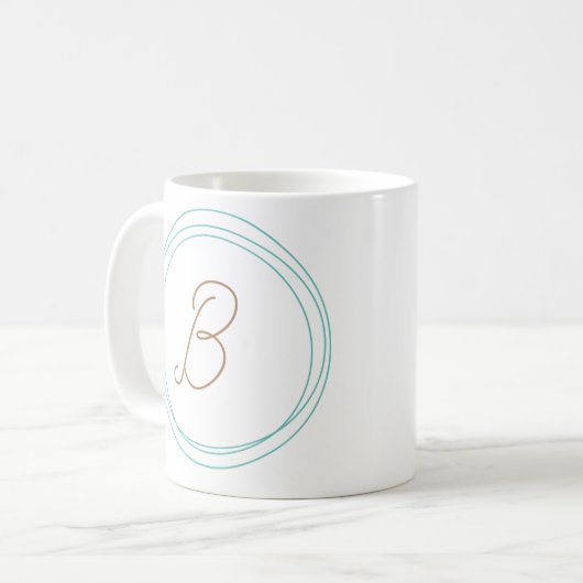 Monogramm-Tasse in Aquamarin/Gold Kaffeetasse (Vorderseite Links)