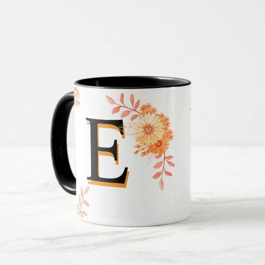 Monogramm-Tasse mit Blumenmuster - Eleganter Lette Tasse (Vorderseite Links)