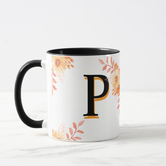 Monogramm-Tasse mit Blumenmuster - Eleganter Lette Tasse (Links)