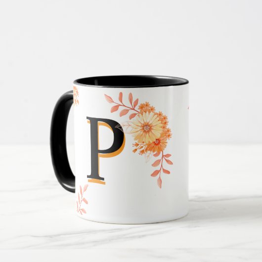 Monogramm-Tasse mit Blumenmuster - Eleganter Lette Tasse (Vorderseite Links)