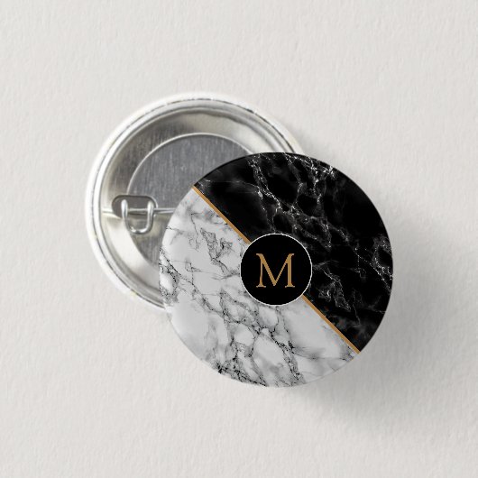 Monogramm-Taste mit Schwarz-weißem Marmor Button (Vorne & Hinten)