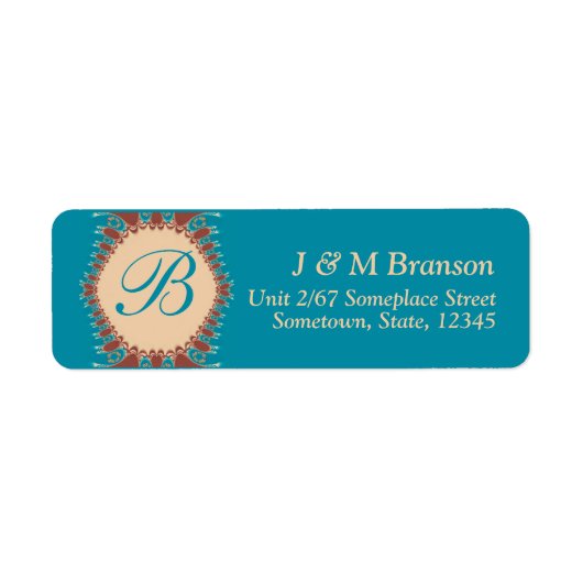 Monogramm Teal Earth Spitzen-Adressetikett (Vorne)