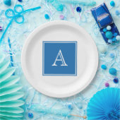 Monogramm-Teller für blaues Quadrat Pappteller (Party)