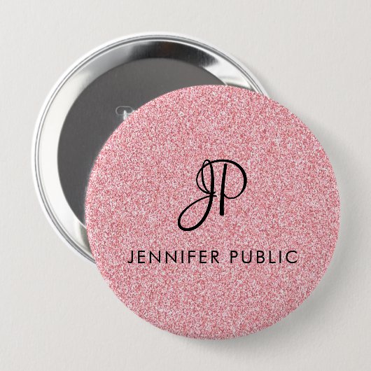 Monogramm Template Trendy Rose Gold Glitzer Look Button (Vorne & Hinten)