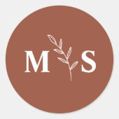 Monogramm Terrakotta-Gastgeschenk Hochzeit Runder Aufkleber (Vorderseite)