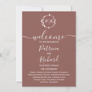 Monogramm Terrakotta Hochzeitsprogramm Einladung