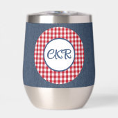 Monogramm, Text | Red Gingham Denim Stainless Stee (Vorderseite)
