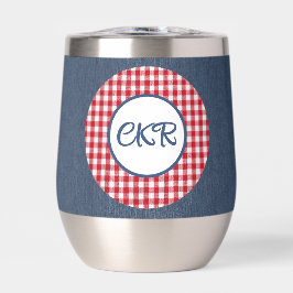Monogramm, Text | Red Gingham Denim Stainless Stee