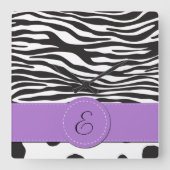 Monogramm - Tierdruck, Kuh, Zebra - Schwarz-weiß Quadratische Wanduhr (Vorderseite)