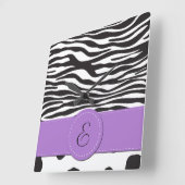 Monogramm - Tierdruck, Kuh, Zebra - Schwarz-weiß Quadratische Wanduhr (Winkel)