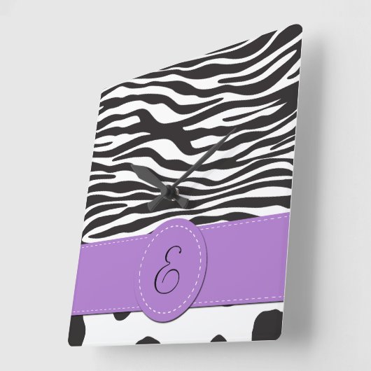 Monogramm - Tierdruck, Kuh, Zebra - Schwarz-weiß Quadratische Wanduhr (Winkel)