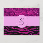 Monogramm - Tierdruck, Zebra, Glitzer - Rosa Postkarte (Vorderseite)