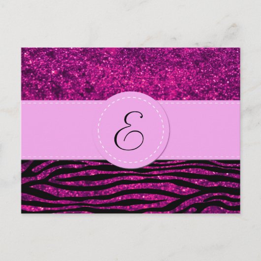 Monogramm - Tierdruck, Zebra, Glitzer - Rosa Postkarte (Vorderseite)