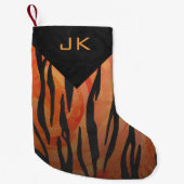 Monogramm-Tiger-heißes orange und schwarzes Kleiner Weihnachtsstrumpf (Vorderseite)