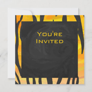 Monogramm Tiger Schwarz und Orange Druckmuster Einladung