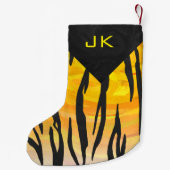 Monogramm-Tiger-schwarzes und orange Druck-Muster Kleiner Weihnachtsstrumpf (Rückseite)