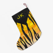 Monogramm-Tiger-schwarzes und orange Druck-Muster Kleiner Weihnachtsstrumpf (Rückseite (Hängend))